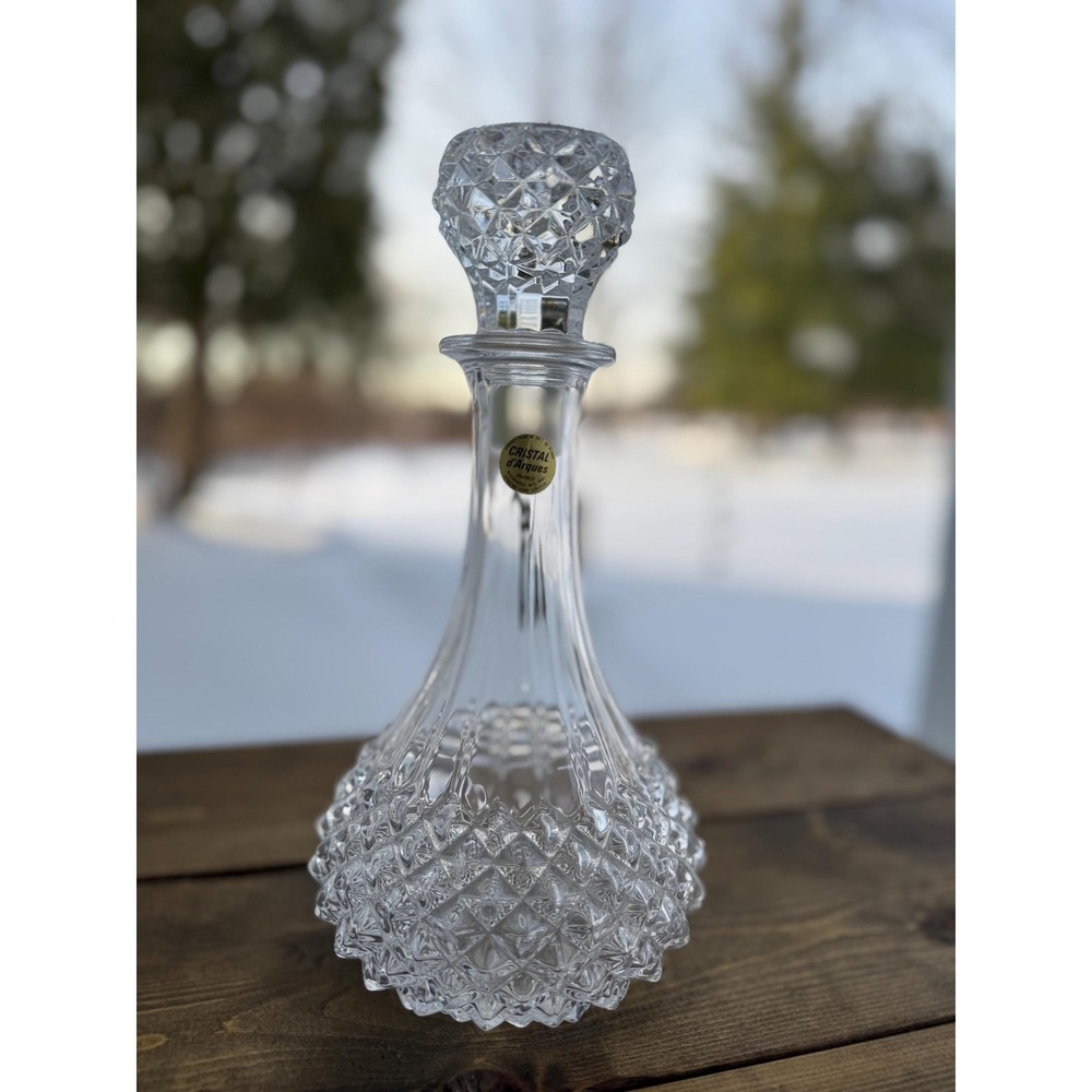 VTG Cristal d'Arques France Lead Crystal Diamond Cut Decanter 24% PbO Excellent